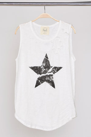 Distressed Star Tank - Off White