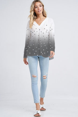 White and Grey Ombre Hoodie with Mini Stars