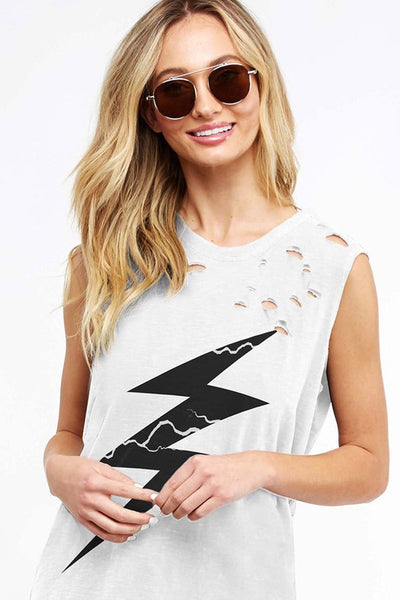 Distressed Lightning Bolt Tank - Off White – Love It Boutique Florida
