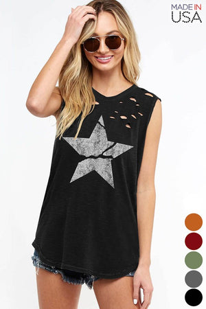 Distressed Star Tank - Black (ONLY LARGE LEFT)