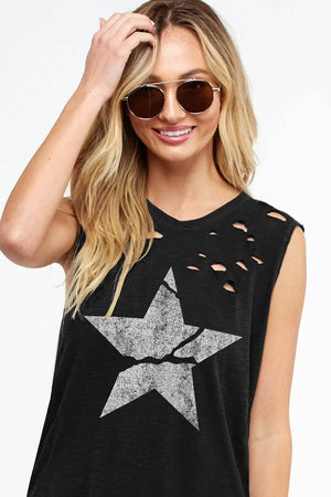Distressed Star Tank - Black (ONLY LARGE LEFT)