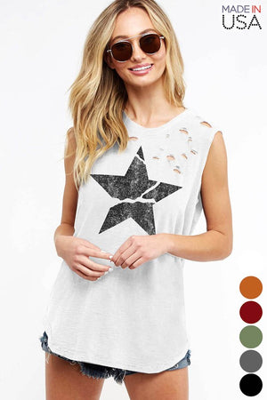 Distressed Star Tank - Off White