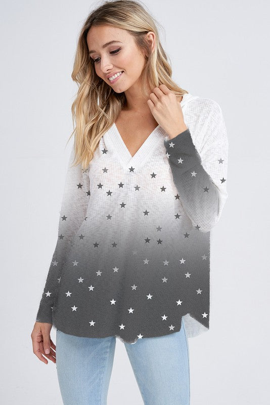 White and Grey Ombre Hoodie with Mini Stars