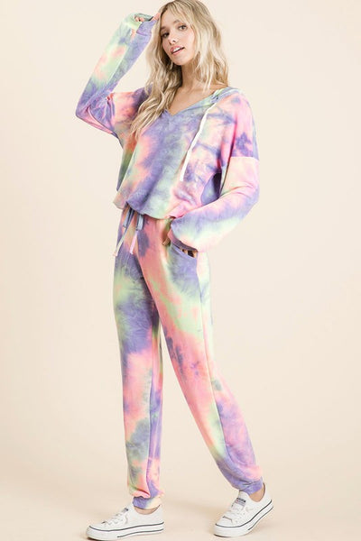 Purple, Pink and Yellow Tie Dye Loungewear Set with Hoodie and Joggers S-XL