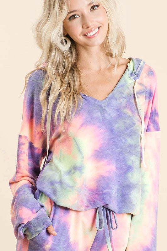 Purple, Pink and Yellow Tie Dye Loungewear Set with Hoodie and Joggers S-XL