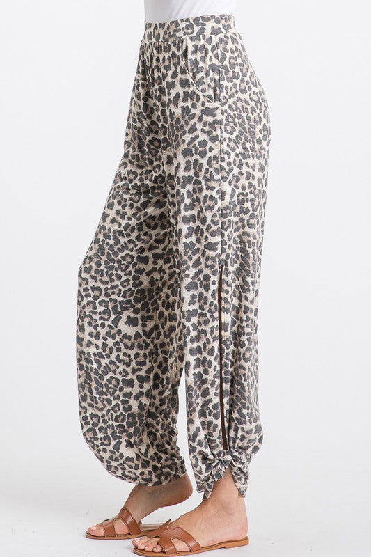 Leopard Print Side Split Tied Pants