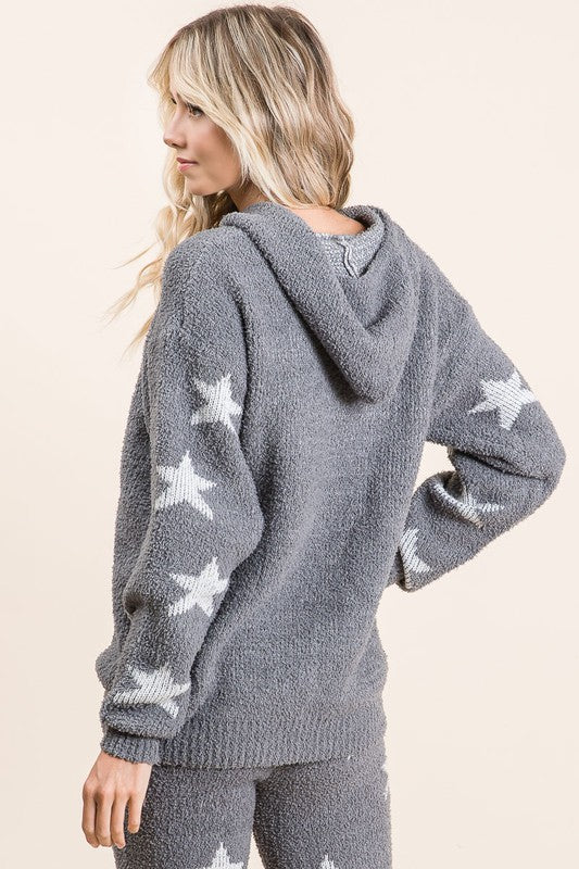 Star Printed Cozy Sweater Hoodie and Pants Set