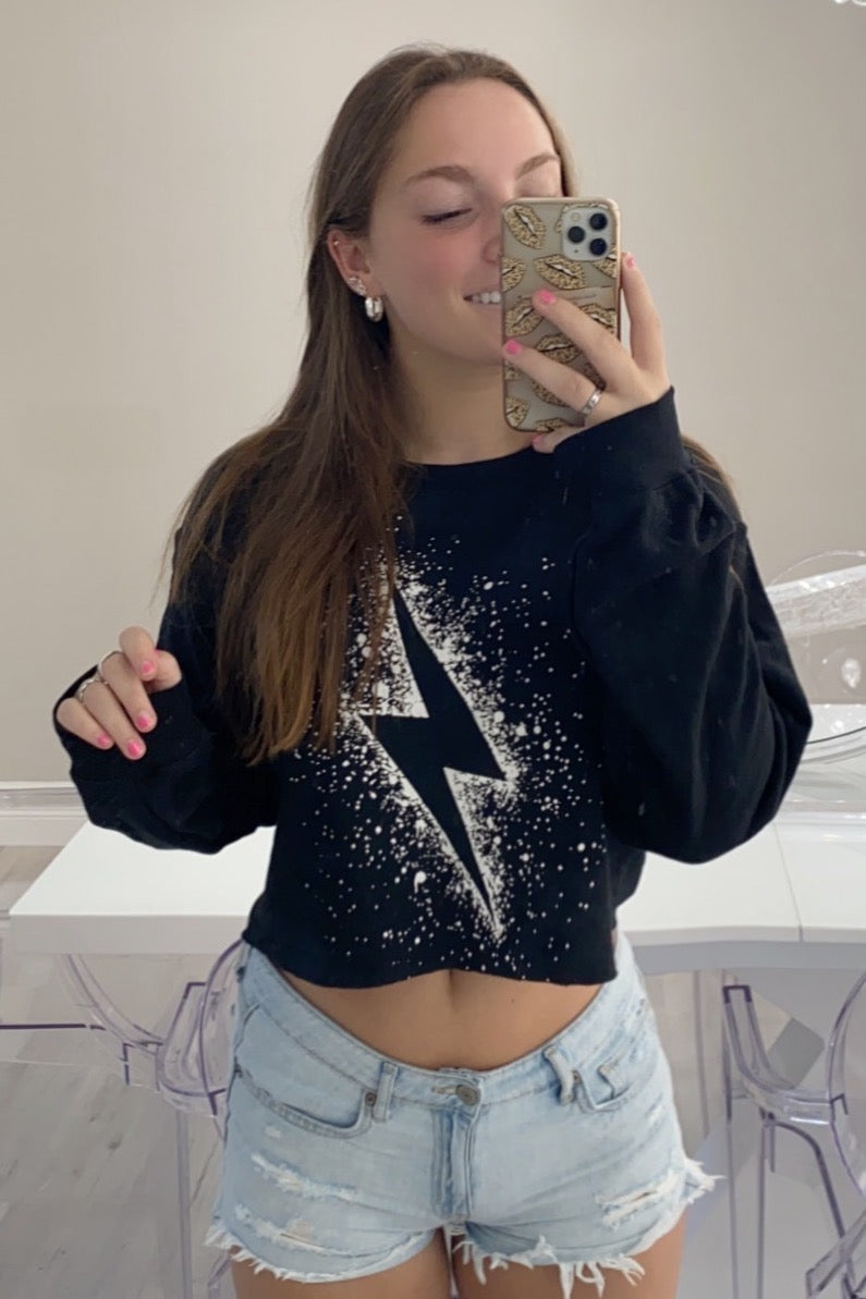 Lightning Bolt Splatter Crop Sweatshirt
